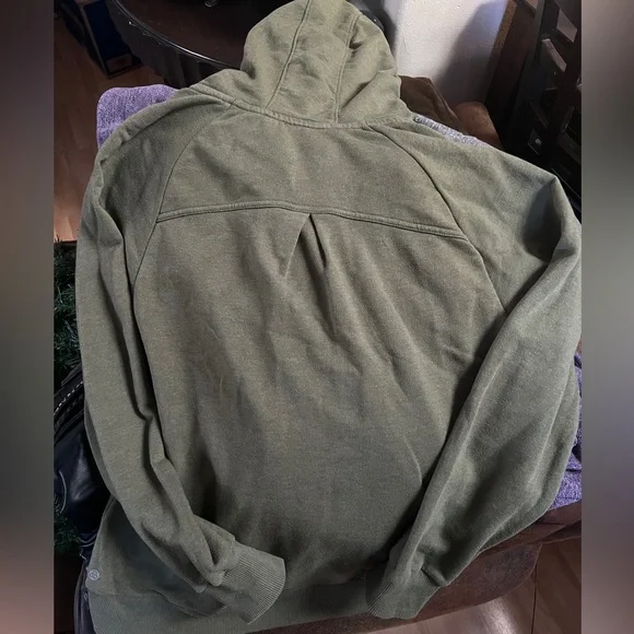 Zella Jacket Long Sleeve Hooded Sweatshirt Full Zip Lightly Ruched Green, Small - Picture 5 of 11